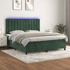  sötétzöld bársony rugós és LED-es ágy matraccal 160x200 cm ágy és ágykellék