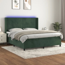  sötétzöld bársony rugós és LED-es ágy matraccal 160x200 cm ágy és ágykellék