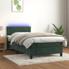 sötétzöld bársony rugós és LED-es ágy matraccal 90x200 cm ágy és ágykellék