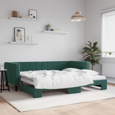 sötétzöld kihúzható bársony heverő 90 x 200 cm ágy és ágykellék