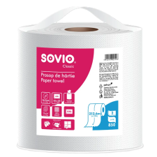 SOVIO 26 ipari törlőpapír kivehető dudával 26cm átm. - 2 rétegű, hófehér, 213m higiéniai papíráru