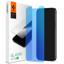 Spigen Apple iPhone 12 Pro Max, Kijelzővédő fólia, ütésálló fólia (az íves részre is!), Tempered Glass (edzett üveg), Spigen Glastr Slim HD Anti Blue, Clear mobiltelefon kellék