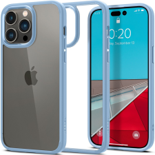 Spigen Apple iPhone 14 Pro, Szilikon tok + műanyag keret, közepesen ütésálló, Spigen Crystal Hybrid, átlátszó/kék tok és táska