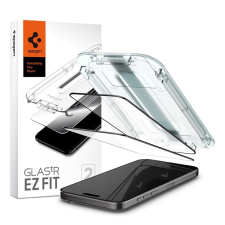 Spigen Apple iPhone 15 Pro Max ez fit hd védő üveg 2db (2.5d, tokbarát, ultravékony, 0.2mm, 9h + segédkeret) fekete mobiltelefon kellék