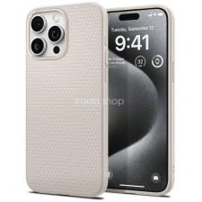 Spigen Apple iPhone 15 Pro, Szilikon tok, Spigen Liquid Air, háromszög minta, bézs tok és táska