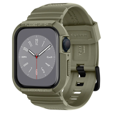 Spigen Apple Watch 4-7, SE (44mm / 45mm), Szilikon védőkeret, ütésálló, szíjjal, Spigen Rugged Armor Pro, zöld okosóra kellék
