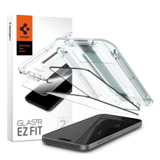 Spigen EZ FIT HD képernyővédő üveg 2db (2.5D, tokbarát, ultravékony, 0.2mm, 9H + segédkeret) FEKETE Apple iPhone 15 mobiltelefon kellék