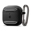Spigen rugged armor szilikon tok (ütésállóság, karabíner, karbon minta) fekete apple airpods 4