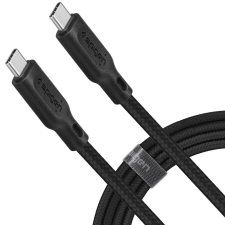 Spigen USB Type-C töltő- és adatkábel, USB Type-C, 150 cm, cipőfűző minta, gyorstöltés, Spigen Essential C11C1, fekete kábel és adapter