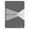  Spirálfüzet, A5, kockás, 90 lap, PP borító, LEITZ "Office", szürke