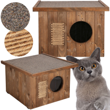 Springos Dechland lapostetős hőszigetelt Macskaház felnyitható tetővel - dió szállítóbox, fekhely macskáknak