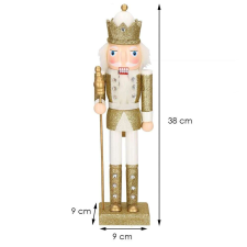Springos Diótörő katona jogarral, 38 cm, fa, fehér-arany diótörő karácsonyi dekoráció