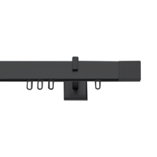 Square-Line profil, 120 cm, széles végzáróval, Fekete karnis, függönyrúd