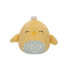  Squishmallows 20 cm - Aimee a sárga csibe csukott szemekkel és zöld, virágos és húsvéti mintás hassa