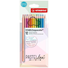 STABILO Akvarell ceruza készlet, STABILO &quot;Aquacolor Pastellove&quot;, 12 különböző szín akvarell