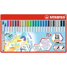 STABILO Ecsetirón készlet, fém doboz, STABILO  Pen 68 brush , 19 különböző szín filctoll, marker