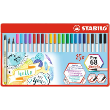 STABILO Ecsetirón készlet, fém doboz, stabilo &quot;pen 68 brush&quot;, 19 különböző szín filctoll, marker