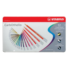 STABILO Pasztell ceruza készlet, kerek, fém doboz, STABILO "CarbOthello", 12 különböző szín ceruza