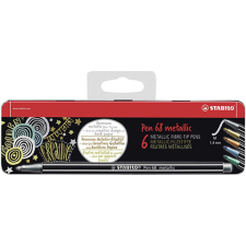 STABILO : Pen 68 metál színű filctoll 6db-os készlet fém dobozban filctoll, marker