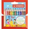 STABILO Színes ceruza készlet, háromszögletű, vastag, rövid, STABILO "Trio", 12 különböző szín