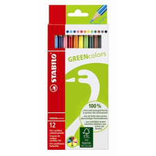 STABILO Színes ceruza készlet, hatszögletű, STABILO "GreenColors", 12 különböző szín színes ceruza
