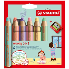 STABILO Színes ceruza készlet, kerek, vastag, stabilo &quot;woody 3 in 1 pastel&quot;, 6 különböző pasztell szín színes ceruza