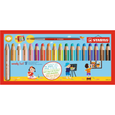  STABILO Színes ceruza készlet, kerek, vastag, STABILO &quot;Woody 3 in 1&quot;, 18 különböző szín színes ceruza