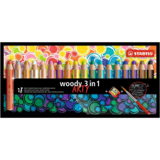 STABILO Színes ceruza készlet, kerek, vastag, STABILO &quot;Woody ARTY 3 in 1&quot;, 18 különböző szín színes ceruza
