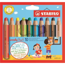 STABILO Színes ceruza készlet, kerek, vastag, STABILO "Woody 3 in 1", 10 különbözõ szín színes ceruza