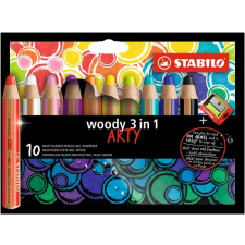 STABILO Színes ceruza készlet, kerek, vastag, STABILO "Woody ARTY 3 in 1", 10 különböző szín színes ceruza