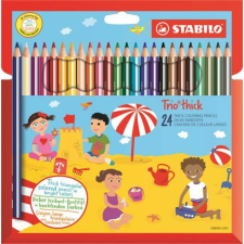STABILO Színes ceruza készlet, vastag, háromszögletű, hegyezővel, STABILO Trio thick, 24 különböző szín (TST20324) színes ceruza