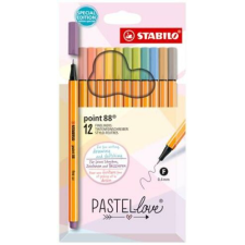 STABILO Tűfilc készlet, 0,4 mm, STABILO "Point 88 Pastellove", 12 különböző szín filctoll, marker