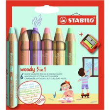 STABILO woody 3in1 Pastel 6 db/csomag krétaceruza készlet hegyezővel (STABILO_8806-3) színes ceruza