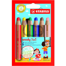 STABILO Woody színes ceruza, 6 szín, maxi, 3 az 1-ben iskolai kiegészítő