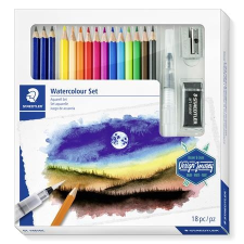 STAEDTLER Akvarell ceruza készlet, ecsettel, radírral, hegyezővel, grafitceruzával, staedtler &quot;146 10c&quot;, 12 különböző szín akvarell