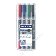 STAEDTLER Alkoholos marker készlet, F/M, 0,6/1,5 mm, kúpos, kétvégű, STAEDTLER Lumocolor Duo, 4 különböző szín (TS348WP4) filctoll, marker