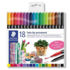 STAEDTLER Alkoholos marker készlet, kétvégű, 0,4/2,0 mm, STAEDTLER "Twin-tip", 18 különböző szín