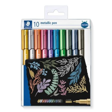 STAEDTLER Dekormarker készlet, 1-2 mm, kúpos, STAEDTLER "Design Journey Metallic Pen", 10 különböző szín filctoll, marker