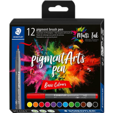 STAEDTLER Ecsetirón készlet, STAEDTLER "Pigment brush 371", 12 különböző alapszín filctoll, marker