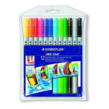 STAEDTLER Filctoll készlet, 1-3 mm, kétvégű, kimosható, STAEDTLER &quot;Noris Club&quot;, 12 különböző szín filctoll, marker