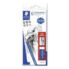 STAEDTLER Grafitceruza készlet, hegyező, radír, STAEDTLER Mars Lumograph 100, 6 keménység, 8db/bliszt ceruza