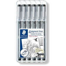 STAEDTLER Liners "Pigment Liner", fekete, 6 különböző méretű hegyes méretben filctoll, marker