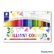 STAEDTLER Színes ceruza készlet, háromszögletű, fémdobozos, STAEDTLER "Ergo Soft", 36 különböző szín színes ceruza
