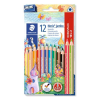 STAEDTLER Színes ceruza készlet, háromszögletű, vastag, hegyezővel, staedtler "noris jumbo 128", 10+2 különböző szín