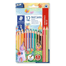  STAEDTLER Színes ceruza készlet, háromszögletű, vastag, hegyezővel, STAEDTLER &quot;Noris Jumbo 128&quot;, 10+2 különböző szín színes ceruza