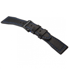 STAILER Premium Aviator bőr óraszíj, fekete/kék 22/20 L óraszíj