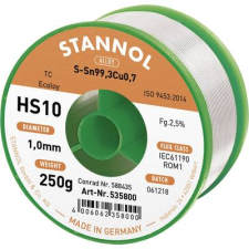 Stannol HS10 2510 Forrasztóón, ólommentes Tekercs Sn99.3Cu0.7 250 g 1 mm (535768) forrasztási tartozék