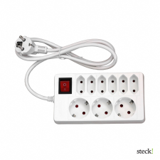 Steck 3-as földelt – 6 euro KOMBINÁLT elosztó főkapcsolóval SE 914K hosszabbító, elosztó