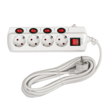 Steck Túláramvédős külön kapcsolható elosztó, 4 aljzat, 5 m hosszabbító, elosztó