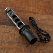 Stilo hálózati elosztó rejtett, asztalba süllyeszthető 3db aljzat 1,5fm hosszabbító, elosztó